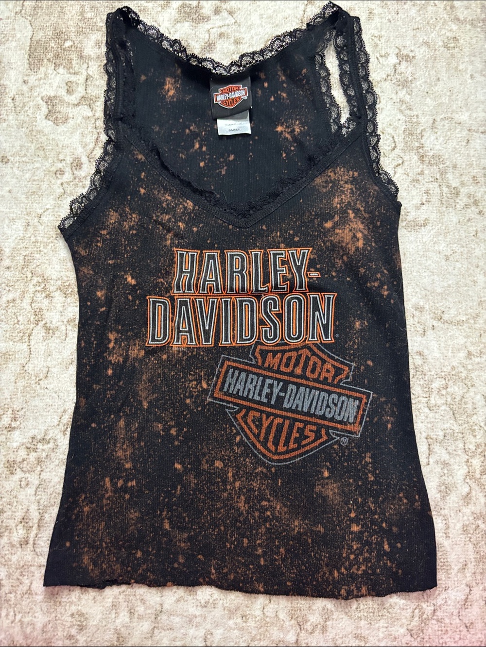 Harley-Davidson Black and Rust Lace-Trim Tank Top
